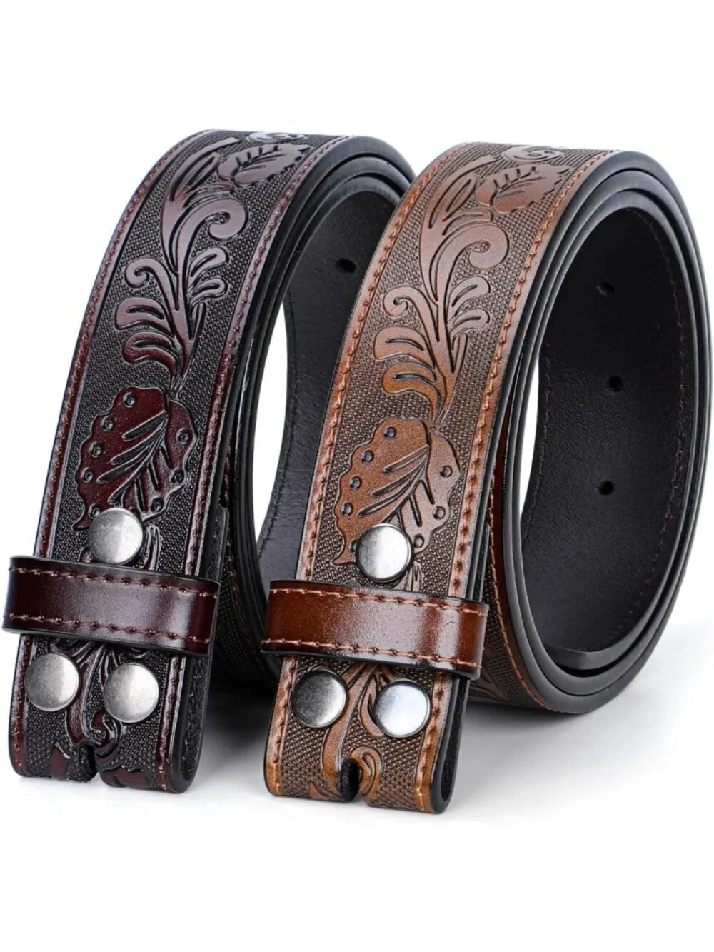 2 Pack Western Leather Belts for Men & Women - 1.5” Cowboy Style, Engraved